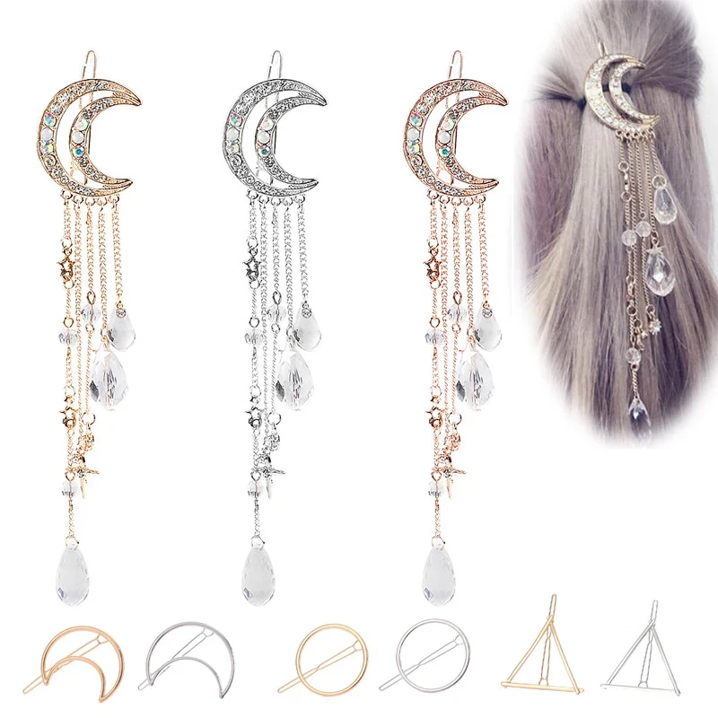 

Hairpin Moon Rhinestone Hair Clips Fashion Crystal Pendant Jewelry Hair Pins Clip Hair Accessories for Girls Women