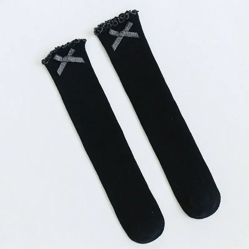 black 33cm BalleenShiny детская одежда с принтом в виде короны, гольфы для детей, милое платье принцессы модные длинные хлопковые носки для маленьких девочек, на сезон весна/осень, носки для девочек - Цвет: black 33cm