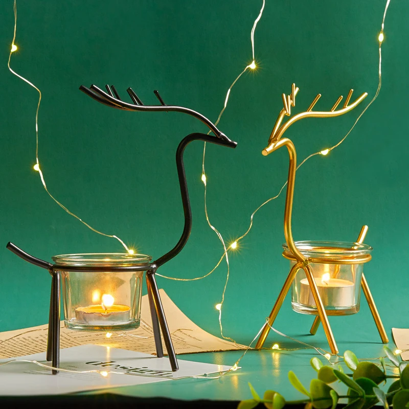 

Creative Nordic Style Wrought Iron Elk Candle Holder Romantic Candlelight Dinner Props Deer Home Decoration Ornament Candlestick