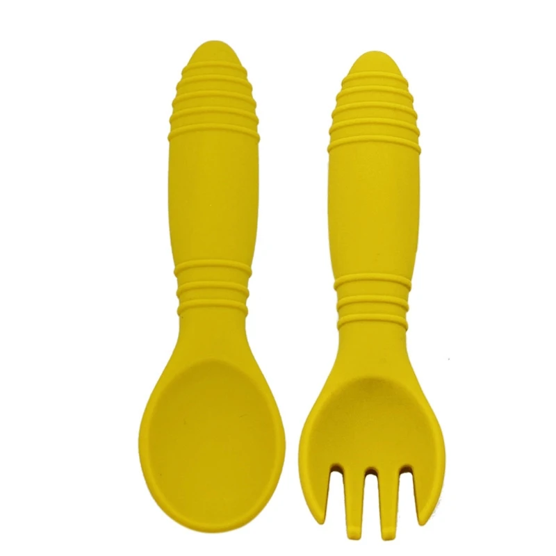 

Children Tableware Baby Dishes Silicone Fork Spoon Feeding Food Dishes BPA Free 97BE