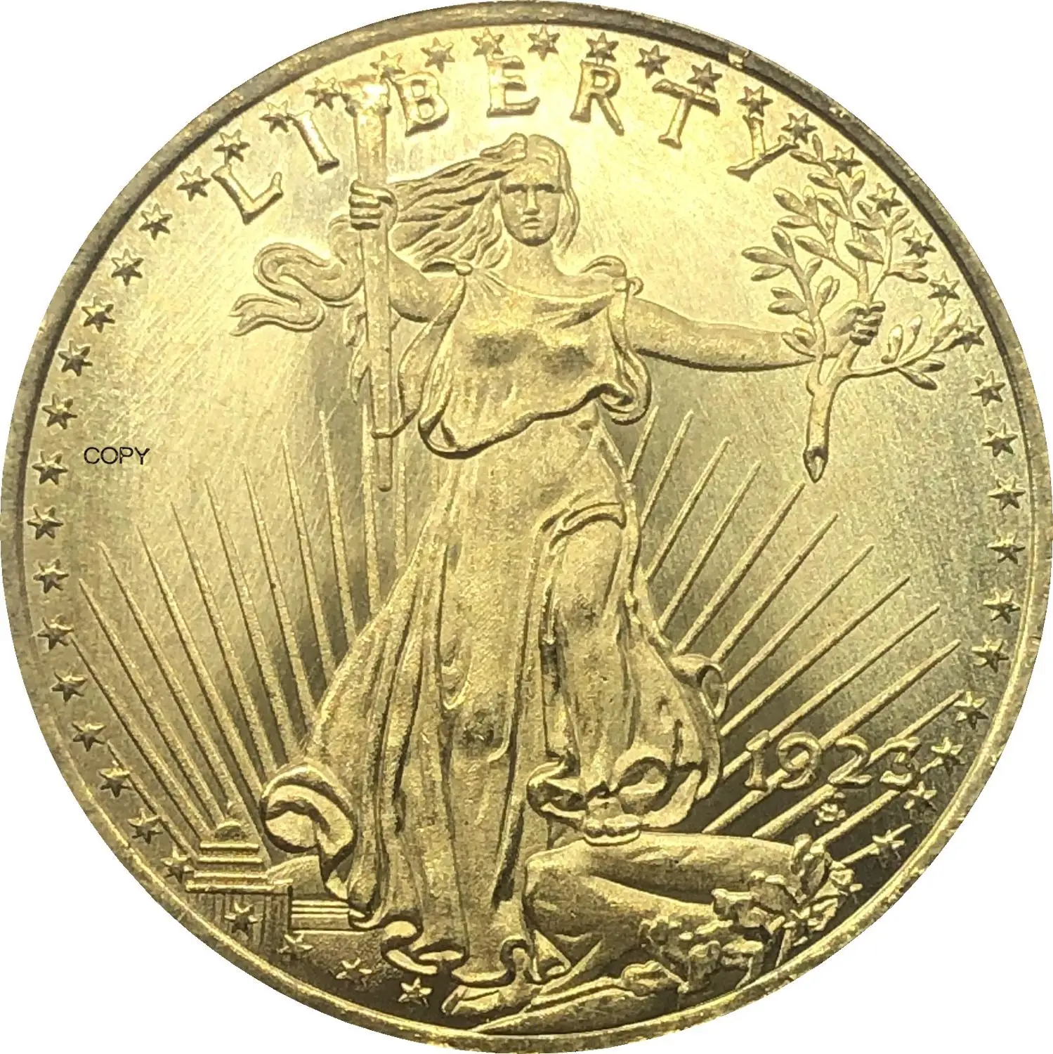 

Соединенные Штаты Америки, 1923, 1923 год, D, Либерти, 20 долларов, Сен-годенс, двойной Орел с девизом в Боге, мы доверяем, Золотая копия монеты
