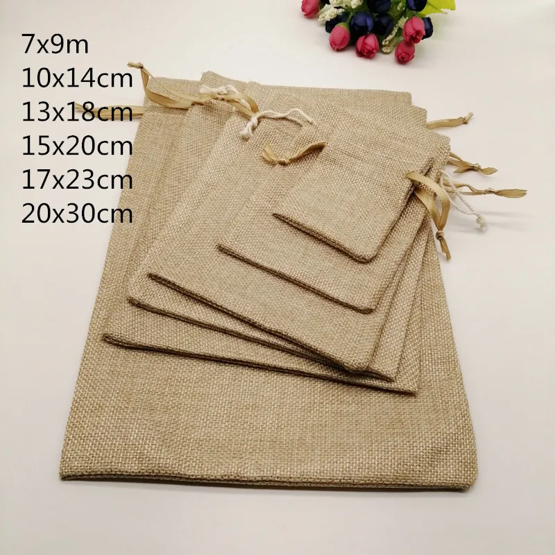 Фото 5pcs Fabric Jute Bags Gift Packaging Bag Gift Bag Drawstring Cotton Bag for Christmas Party Wedding Jewelry Pouches Diy Handmade №1