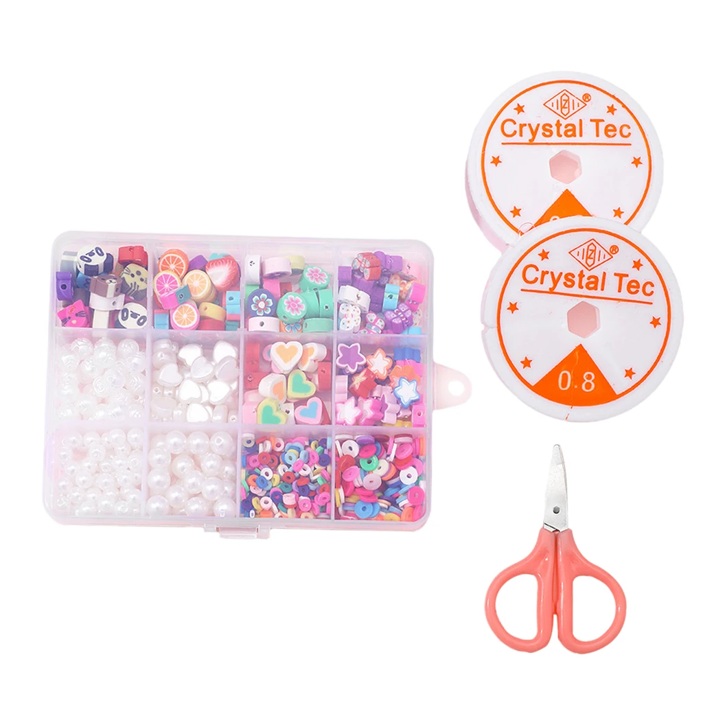 Набор цветных бусин в коробке 2 рулона шнурка круглые аксессуары набор для