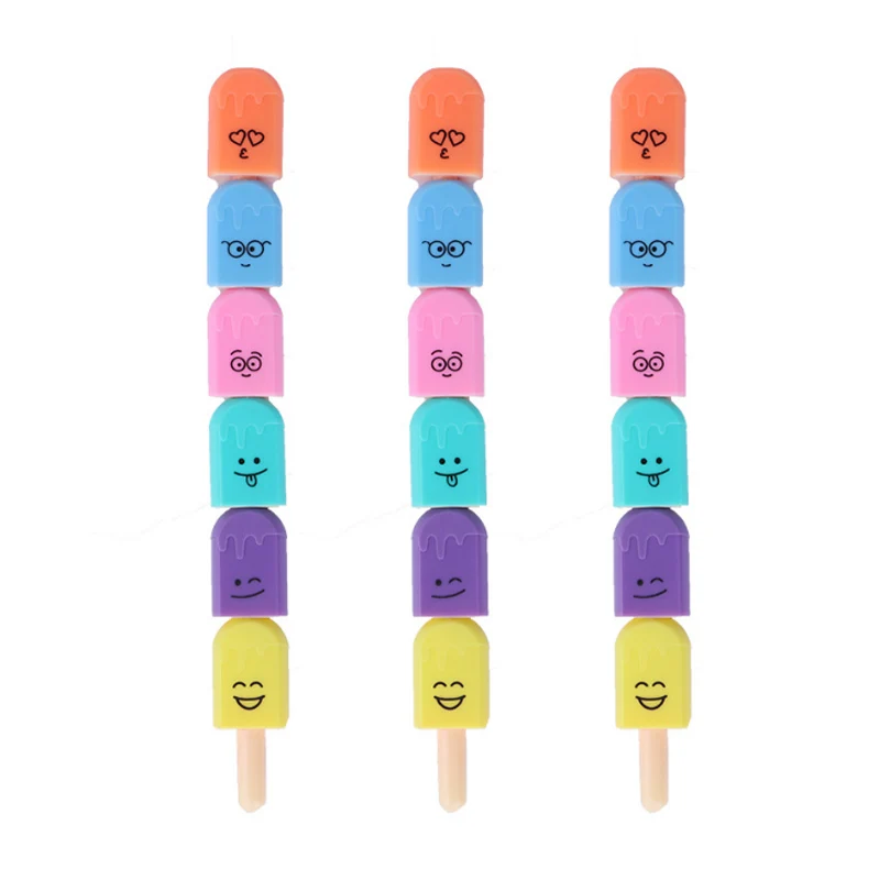 

6Pcs Creative Ice Cream Shape Multicolour Highlighter Oblique Graffiti Contour Pen Marcador Child Gift Office&School Supplies