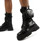 Женские ботинки на шнуровке, с карманами, на ремешке с пряжкой, на массивной платформе, большие размеры 43