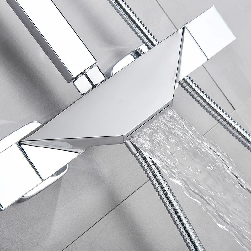 Black Thermostatic Bathroom Shower Faucet Set Rainfall 8 inch Shower Head High Quality Shower Crane Brass tub spout Mixer Taps
