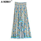 Винтажная шикарная модная женская юбка в этническом стиле с цветочным принтом, Пляжная богемная юбка с высокой эластичной талией, асимметричные макси юбки в стиле бохо для женщин