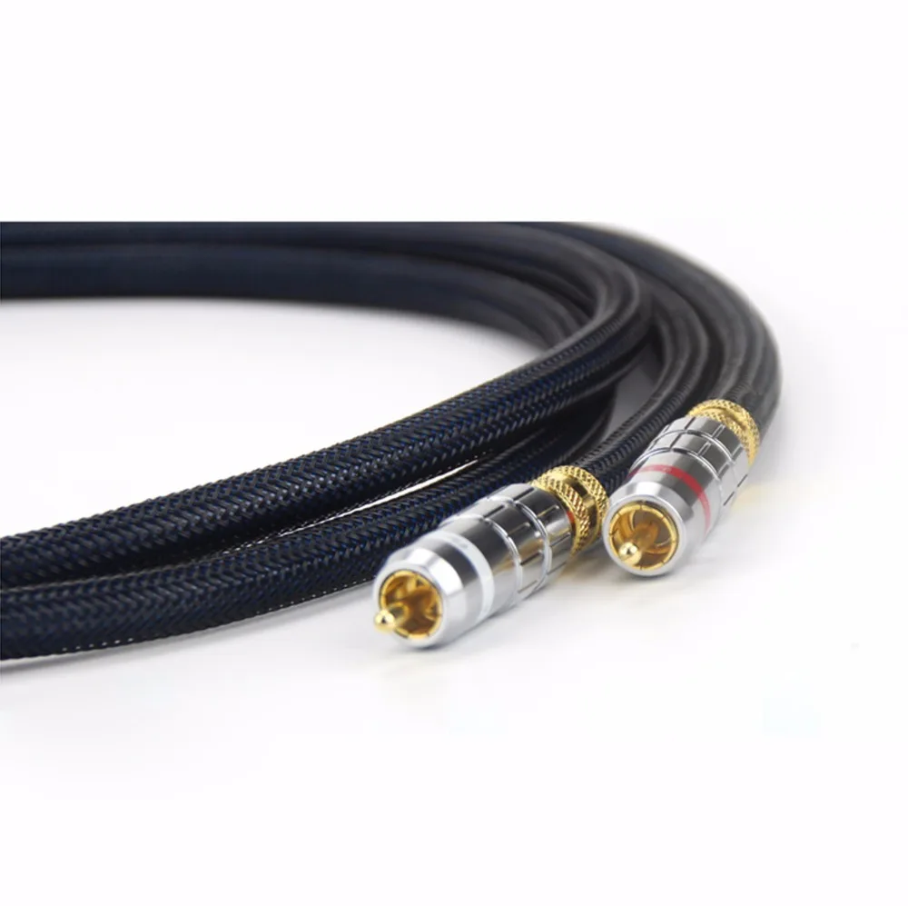 

Pair 5N Single copper silver plated audio interconnect cable wire with Gold plated RCA connector plug