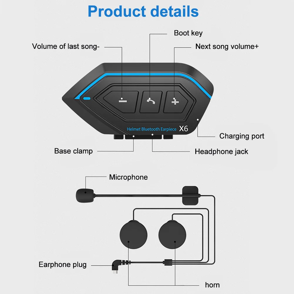 

Noise Reduction Accessories Driving Bluetooth 5.0 Stereo Motorbike Outdoor Clear Voice Motorcycle Helmet Headphone Handsfree