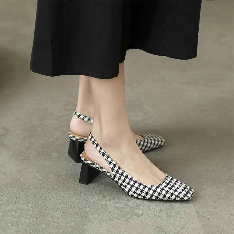 

KemeKiss 2021 Leather For Women Sandals Square Toe Thick Heel Shoes Women Slip On Ladies Footwear Summer Footwear Size 33-41