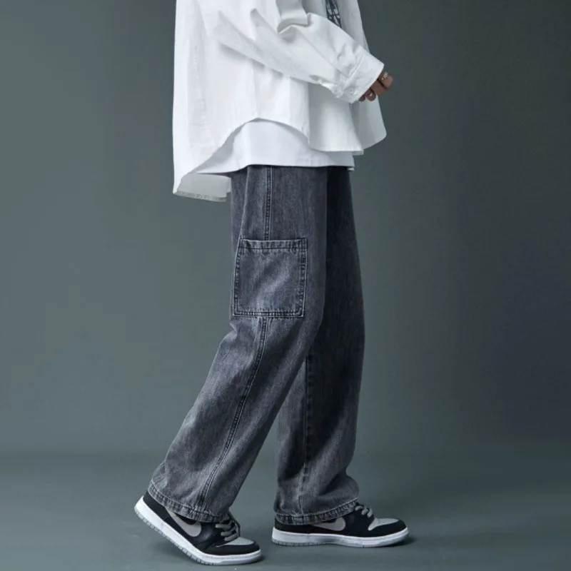 Straight Harem Jeans Summer Autumn White Black Korean Man Loose Denim Trousers Wide-leg Jeans Streetwear Male Casual Pants