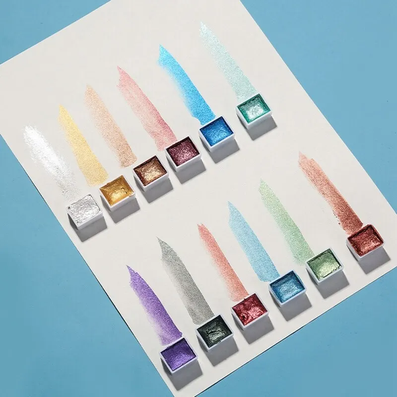 

36/48 Colors Pearl Solid Pigment Art Watercolor Suit With Pearlescent Metallic Color Artist Solid Watercolor Painting Supplies