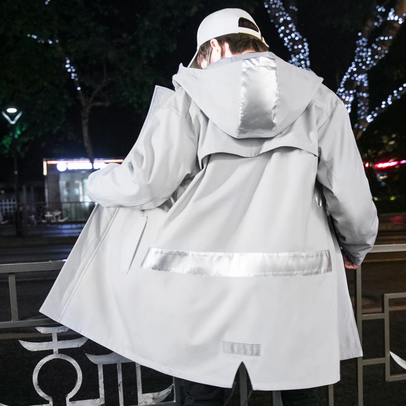 Тренчкот мужской длинный с капюшоном модная ветровка свободного покроя в стиле