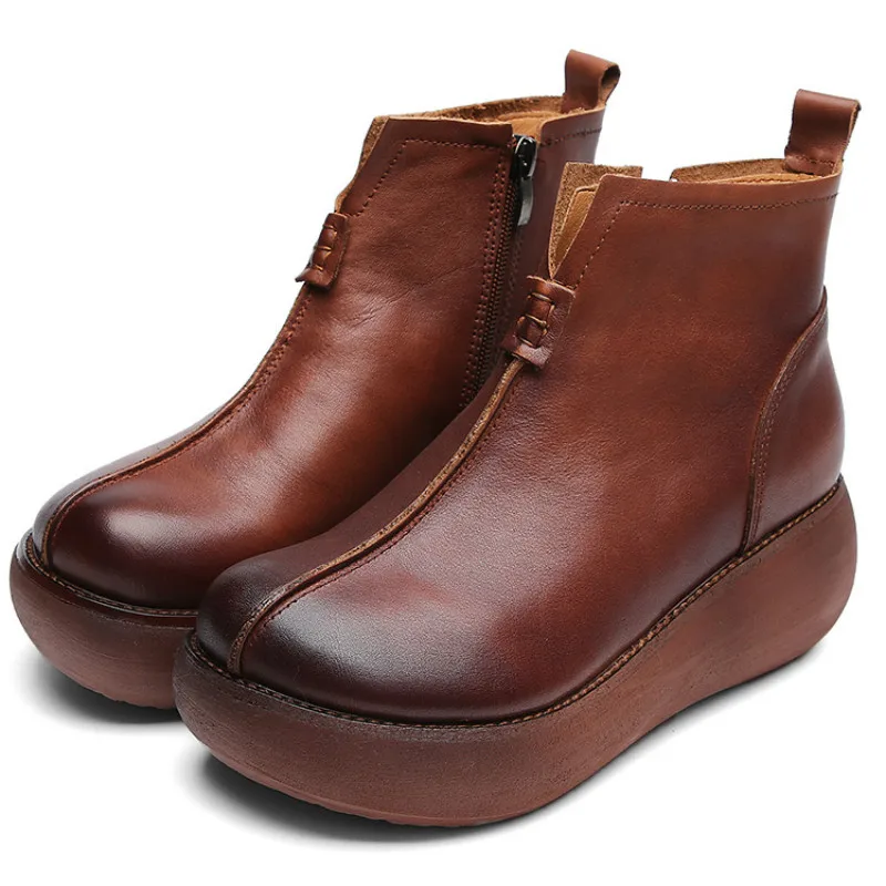 

2019 Autumn Winter Vintage Shoes Women Platform Boots for Ladies Casual Ankle Boots for Women Genuine Leather Shoes