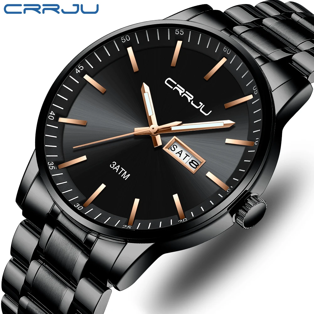 

Relogio Masculino 2021 CRRJU New Mens Watches Top Brand Luxury Quartz Watch Men Steel Strap Waterproof Watch