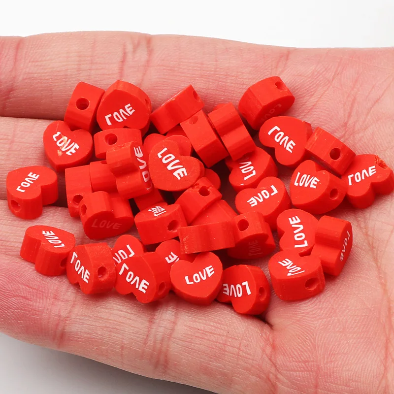 

20-100pcs Red Heart Shape Polymer Clay Beads Loose Spacer Beads For Jewelry Making Handmade Bracelet Necklace DIY Accessories