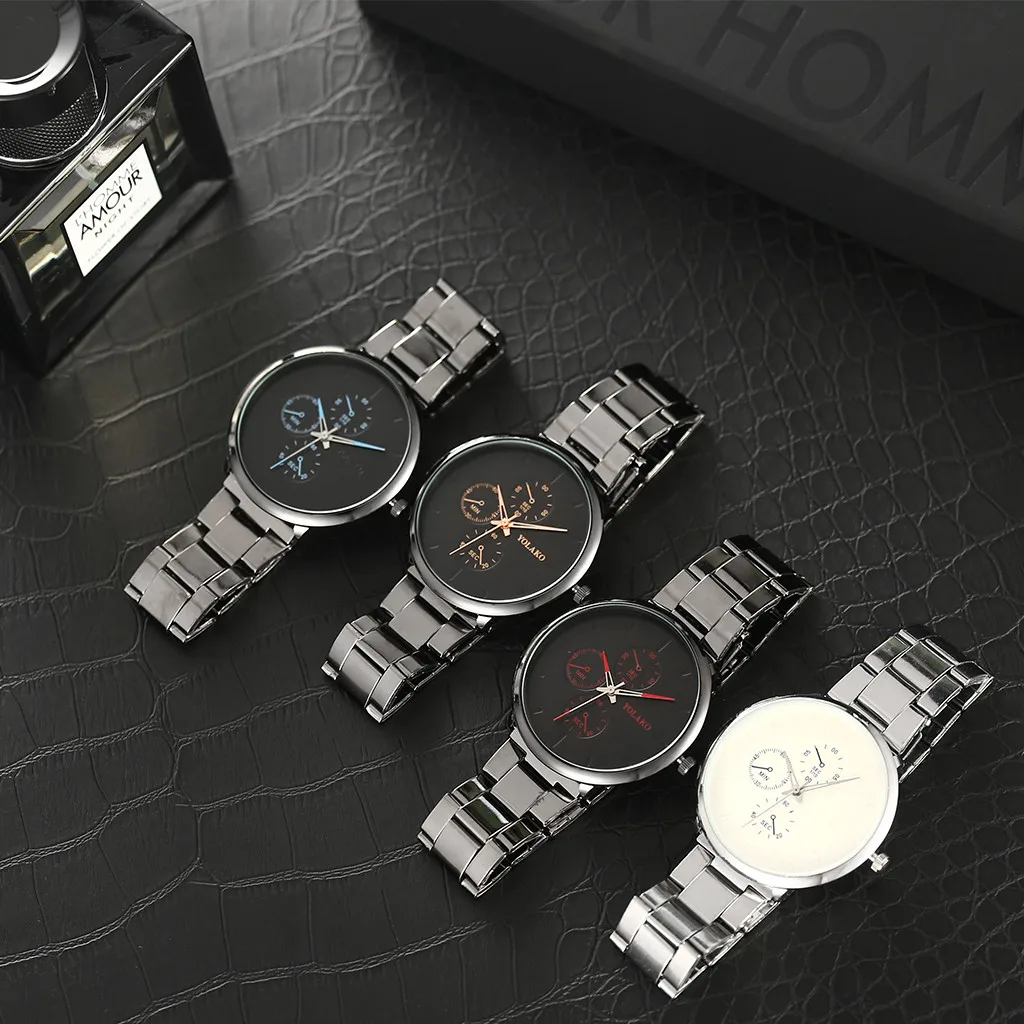 

Luxury Man's Watches Alloy Mesh Belt Simple Fake Three-eye Man Watch Relogio Bayan Kol Saati Clock Female Hour Masculino