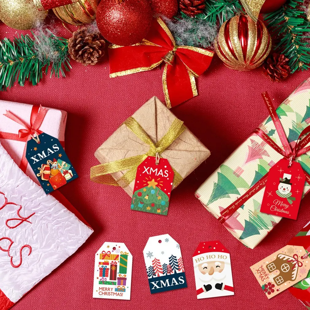 48Pcs Merry Christmas Kraft Paper Tags DIY Handmade Gift Wrapping Labels Greeting Santa Claus Hang Card New Year Ornaments - купить по