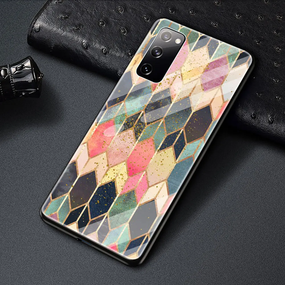 

Glass Case For Samsung Galaxy S20 FE S10 S9 S8 Plus Note 20 Ultra 10 Lite 9 8 Cover Phone Funda Coque Ginkgo Leaf Gold Foil Art