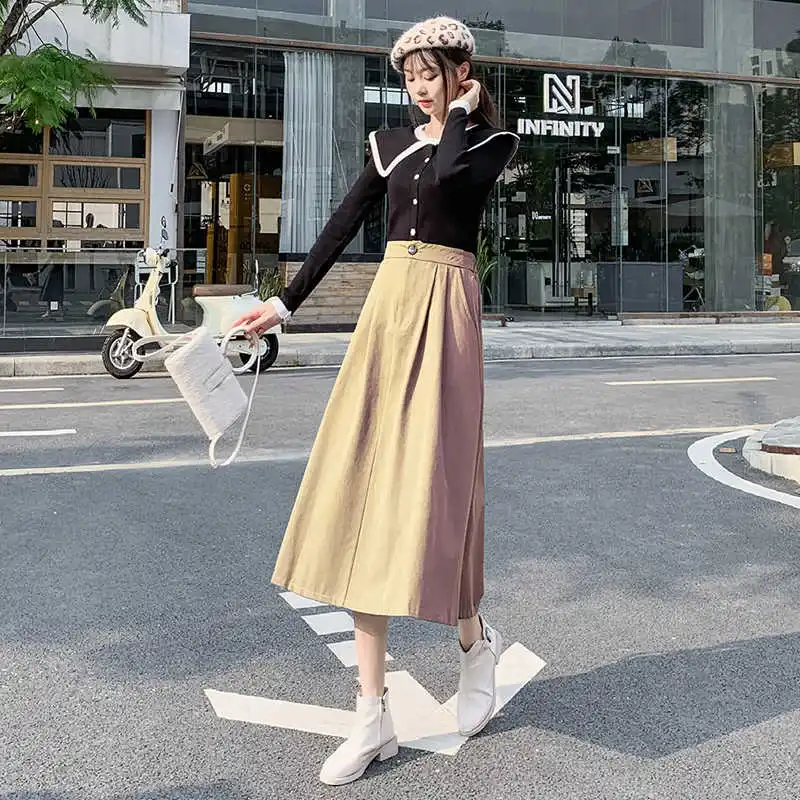 

ICCLEK JXMYY Half-length skirt women's 2020 autumn and winter new slim high-waist umbrella skirt mid-length crotch a-lin