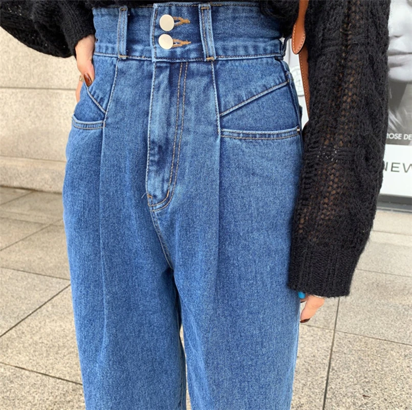 

Vintage Harem Women's Jeans Pants High Waist Denim Trousers Streetwear Button Chic Pants Female Pockets 2021 New Spring Summer
