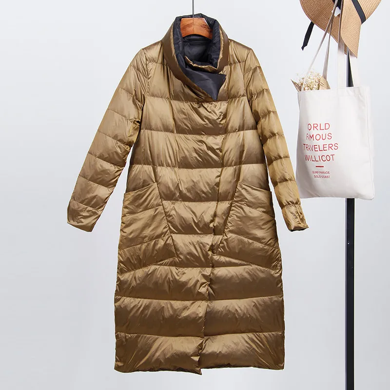 

Women Jacket 2019 New Ultra Light White Duck Jacket for Women Winter Double-sided Thin Down Single-breasted Coat Parkas