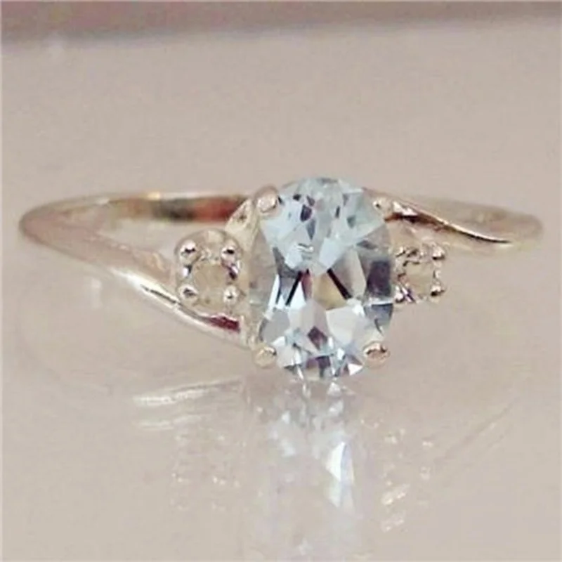 

Exquisite 925 pure silver sea Blue Diamond Engagement Wedding Bridal Gift Ring Size 6-10