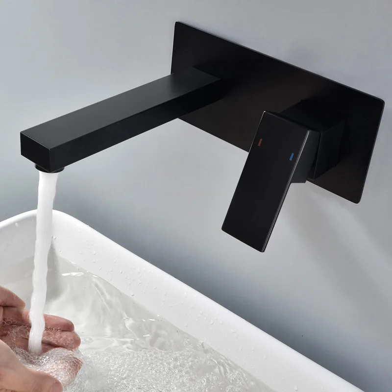

Full Copper Water Tap Suit Income Wall Type Hot And Cold Faucet Concealed Embedded Box Matting Black Water Tap Am1006,