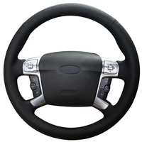 diy customize braiding black natural leather car steering wheel cover for ford mondeo mk4 2007 2012 s max 2008