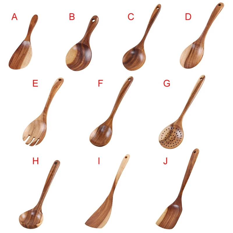 1PC Handmade Natural Teak Wooden Cooking Utensils Organic Spoons For Tools for Kitchen Nonstick Cookware | Дом и сад