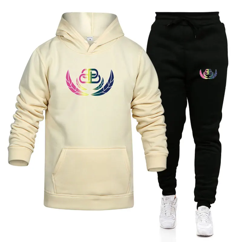 

2021 Autumn And Winter Men Long Sleeved Hoodie+Sweatpants Two-Piece Youth Fashion Trend Handsome Pure Cotton Sweatshirt Suit