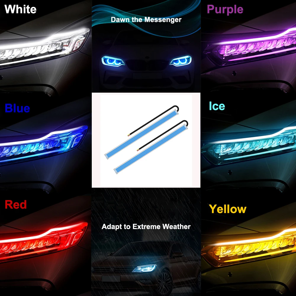 

2pcs Newest Start-scan Led Car Drl Daytime Running Lights Auto Flowing Turn Signal Guide Thin Strip Lamp Styling Accessories