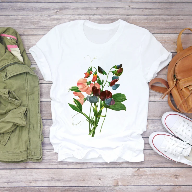 

Female Ladies Womens Tee T-Shirt Summer Shirt T-shirts Top T Graphic Women Flower Camisas Lady Plant Floral 90s