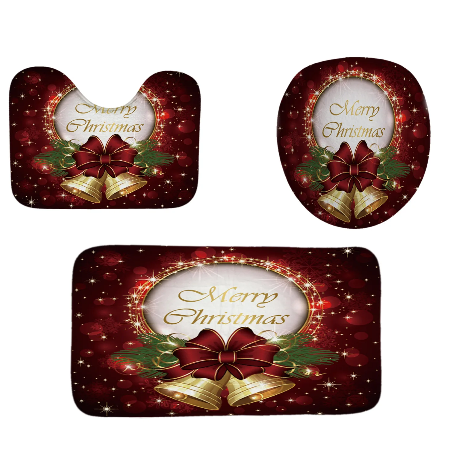 

Christmas Toilet Seat Cover and Rug Bathroom Set Fancy Santa Bathroom Mat Christmas Decorations for Home