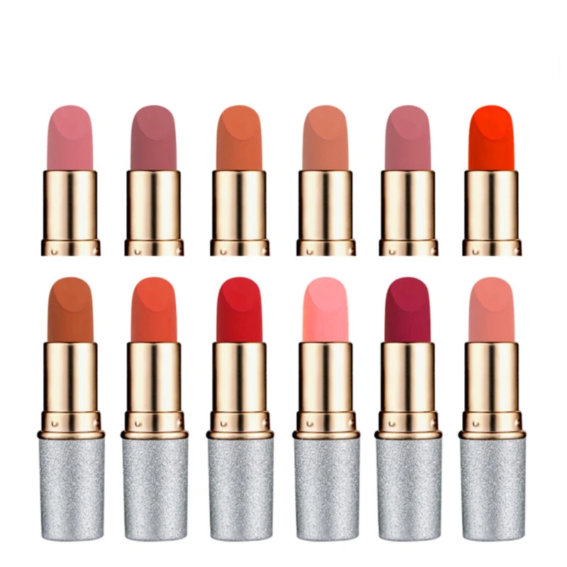 12 Colors Velvet Semi Matte Lipstick Makeup Moisturizing Long Lasting Easy to Wear Cosmetics Non drying Lip Gloss Brown Pigments |