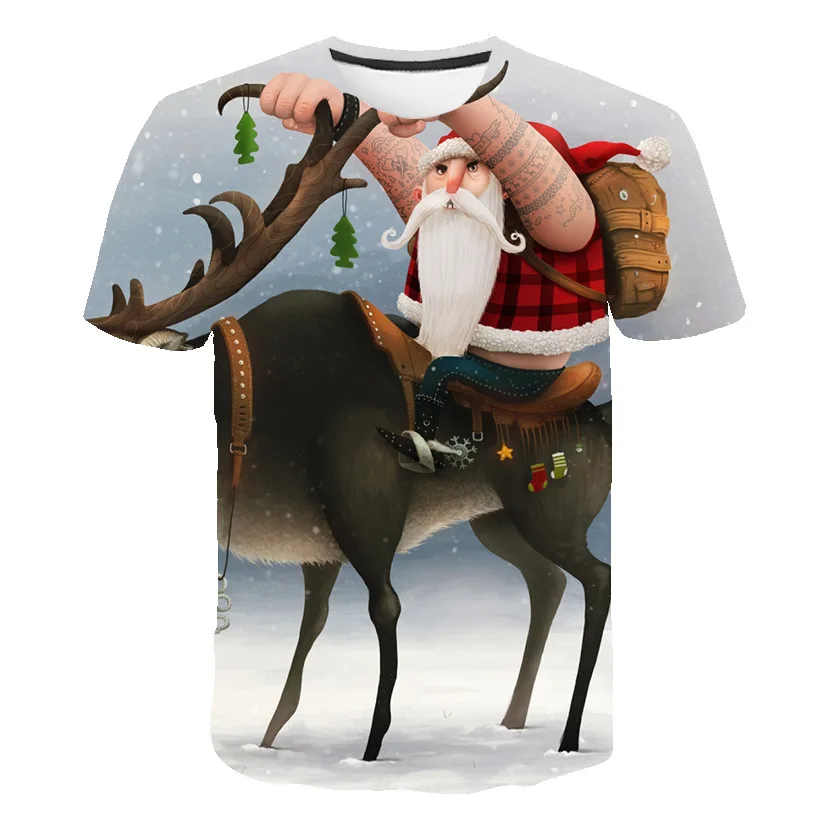 

New Arrive Kids Christmas Clothes Boys Girls Short Sleeve Santa Claus Cartoon 3D Print T-shirts Plus Size Children's Clothing