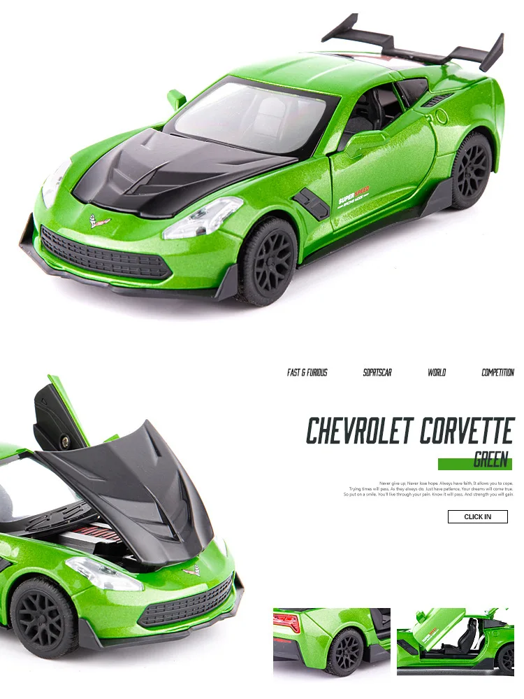 1:32 high simulation Corvette alloy pull back car model children's sound and light toy car ornaments for children gifts