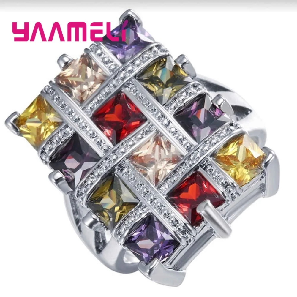 Стильное кольцо вечерние из стерлингового серебра 925 пробы с разноцветным