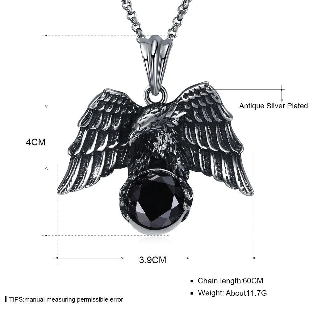 

The Ancient Maya Hiphop Black Gun Color Necklace Eagle with Black Stone for Men Party Gift Sweater Necklace GMYN079