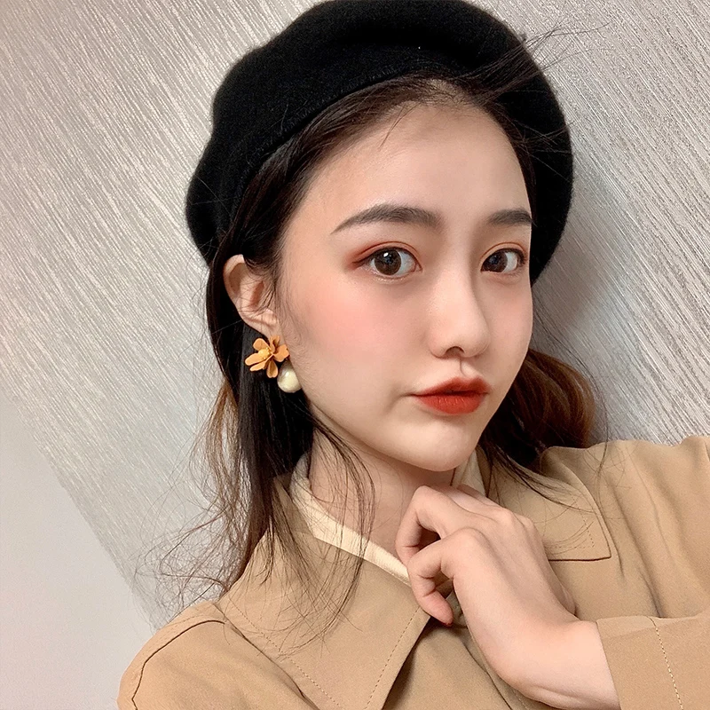 ins holiday style elegant flower earrings Mori Super fairy temperament orange earrings seaside beach earrings