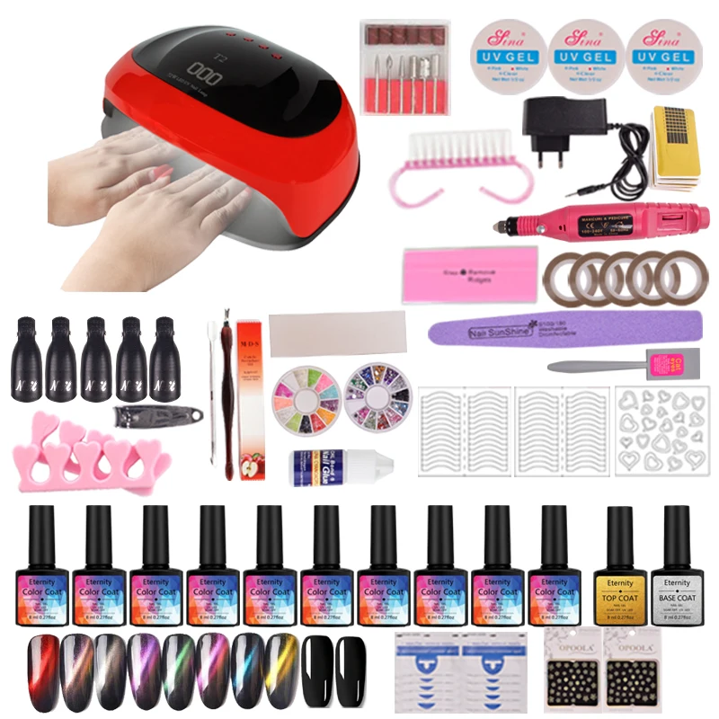 10 цветов Гель лак для ногтей Набор акриловых основа и верхнее покрытие маникюра