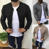 hot style slimming sports jogging jacket leisure round collar zippered large plaid solid color coat