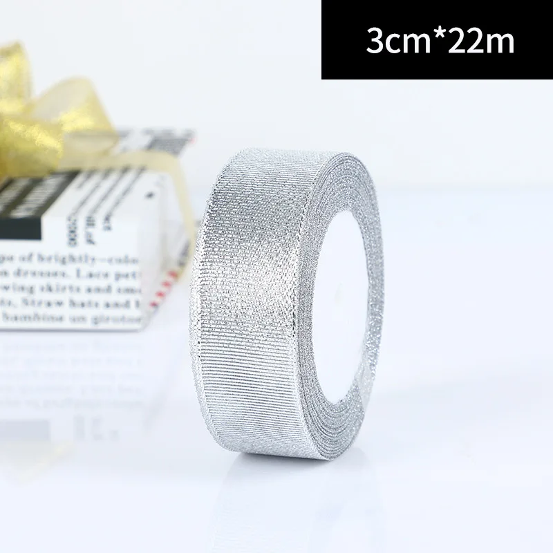 width 3cm 22 метра/рулон 0,6-5 см золото серебро шелк атлас органза ленты для свадьбы декоративные DIY вышитые лук ленты лук подарочные принадлежности - Цвет: width 3cm