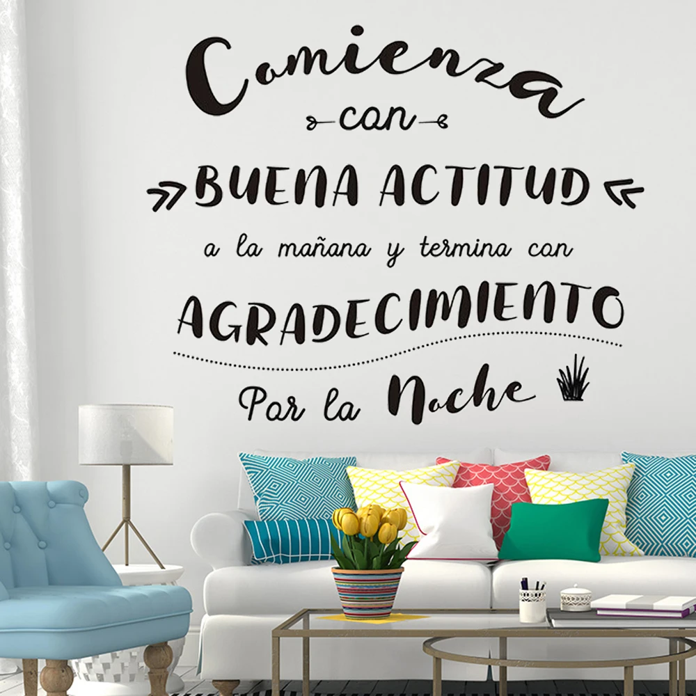 

Wall Decals Comiendo Con Buena Actitud Spanish Quotes Stickers Poster Decor Vinyl Livingroom Murals Home Decoration RU2155