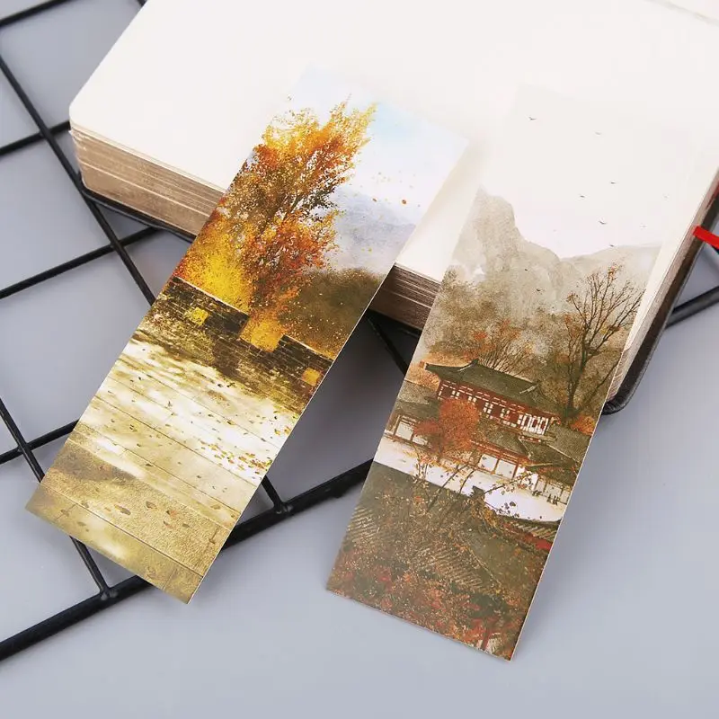 

30pcs Creative Chinese Style Paper Bookmarks Painting Cards Retro Beautiful Boxed Bookmark Commemorative Gifts P9YA