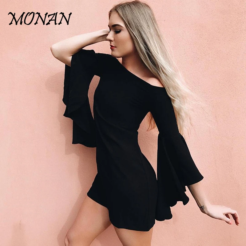 Весенне летнее элегантное женское платье с длинным Расклешенным рукавом