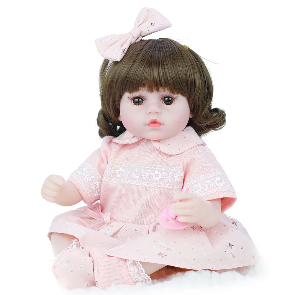 

42cm Lapel Pink Skirt Bowknot Reborn Doll Environmental Protection Material PP Cotton Filled Vinyl Limb Upscale Interactive Doll