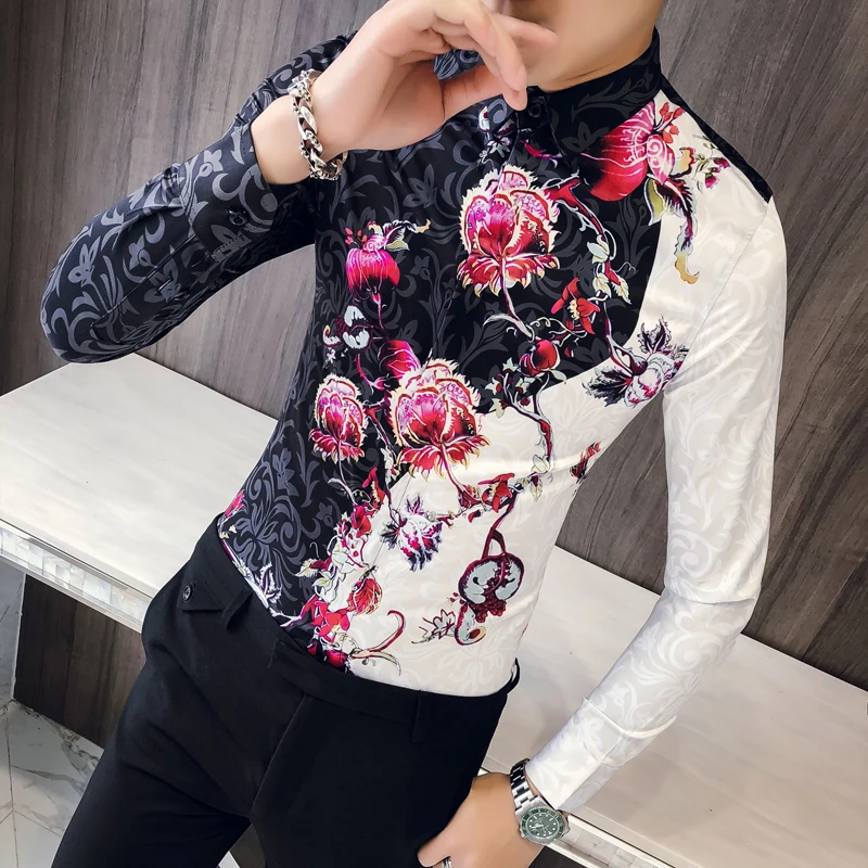 

Autumn and winter 2018 new British men's printed long sleeve shirt Korean Slim Fit Shirt 301a-1 / CS02 / p55
