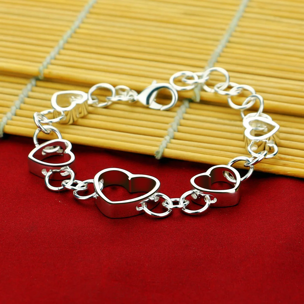 

New arrival women's 925 silver heart bracelet fashion charm jewelry sterling silver chain lobster claw buckle birthday gift