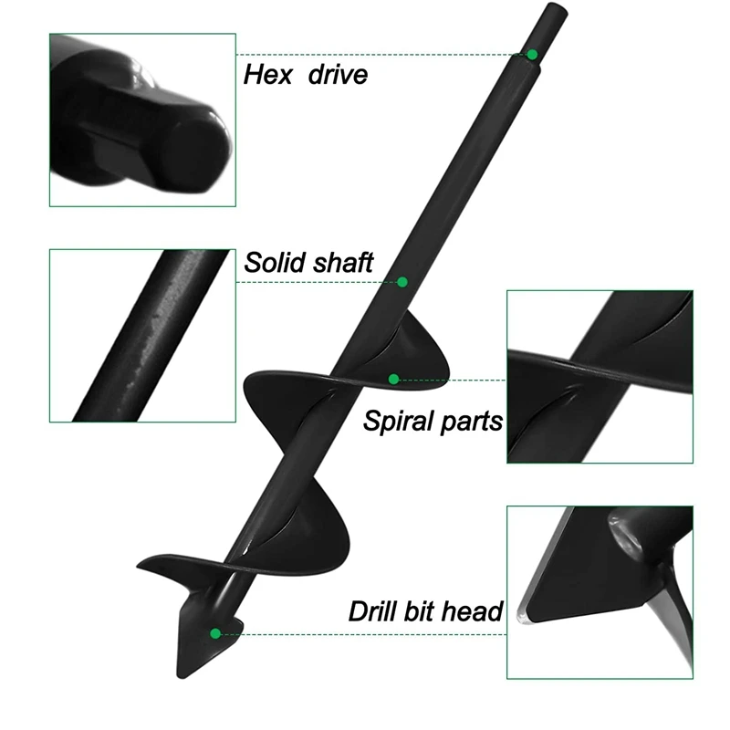 

3X12Inch Garden Auger Drill Bit for Planting Solid Shaft Triple-cornered Bit 3/8Inch Hex Drive Drill